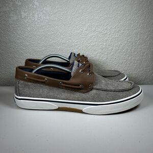 Sperry Top-Sider Halyard Mens 12 Boat Shoes Chambray & Chocolate Canvas Lace Up